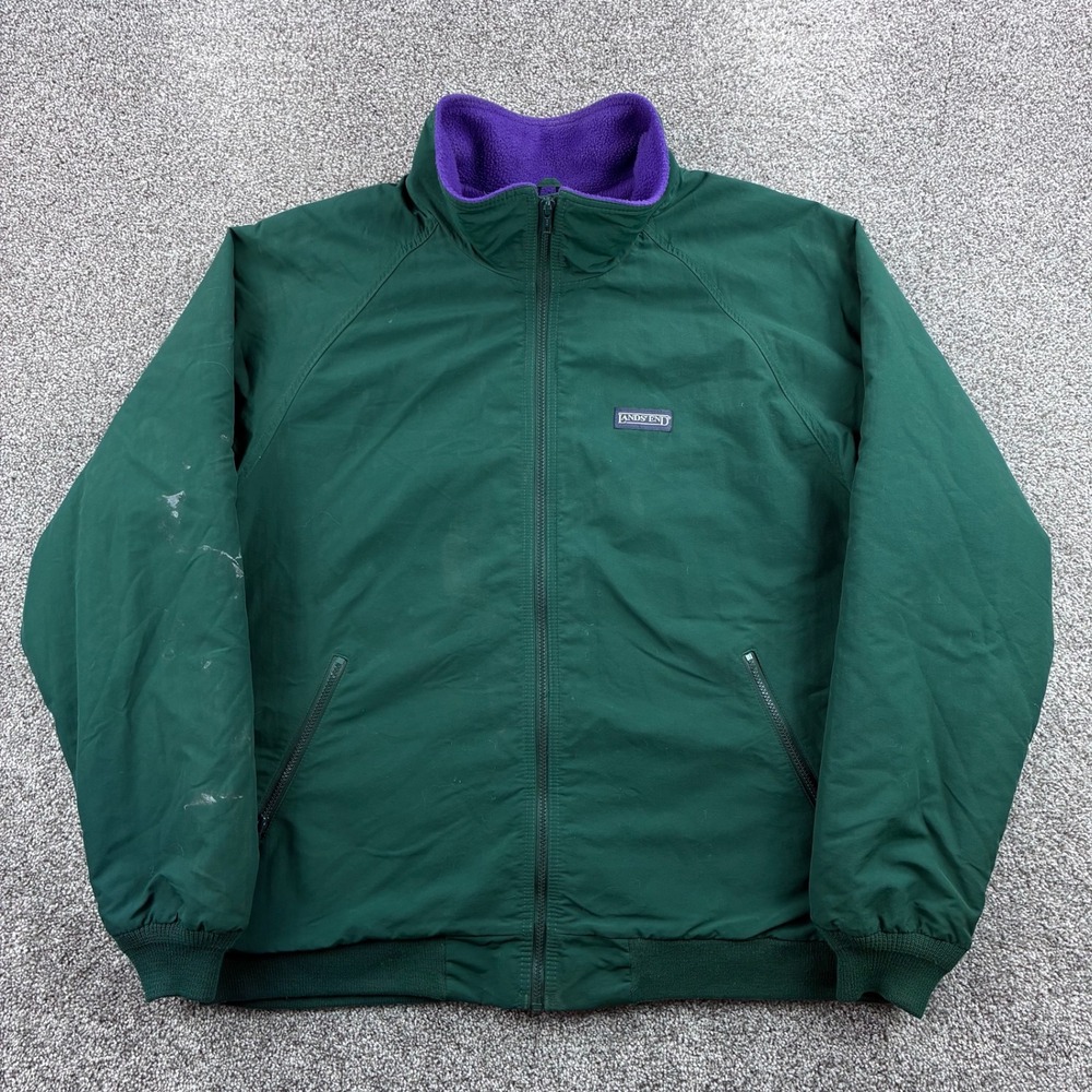 Vintage Lands' End Squall Jacket Men's XL Tall Green Purple Fleece Warm Up Zip